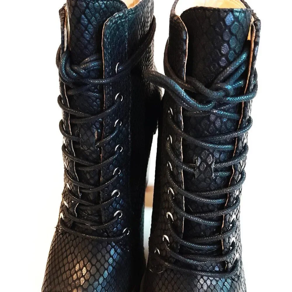 Katy Perry the Monica-Snake Emboss Open Toe Black Ankle Boot Size 5.5M